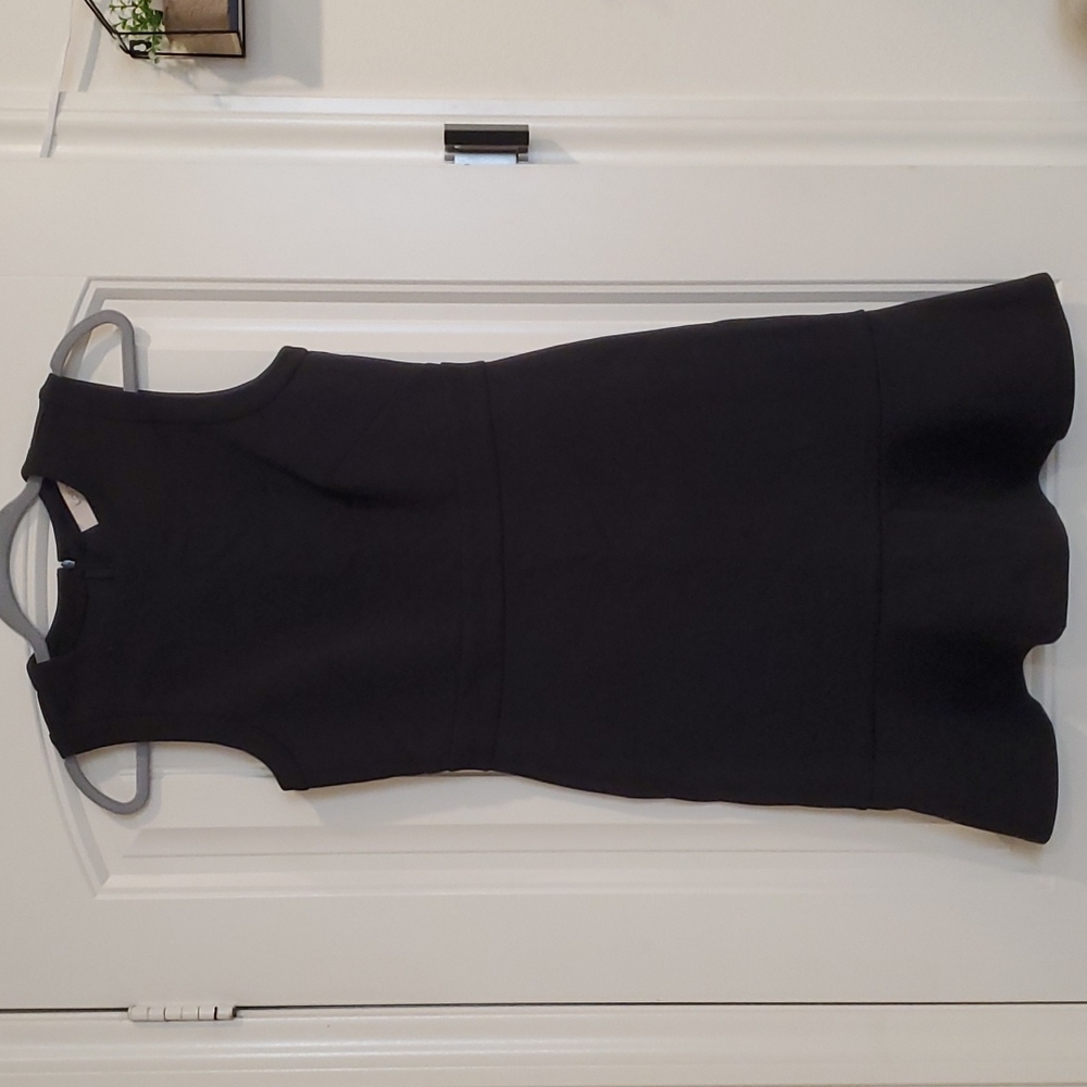 Loft Formal Black Scuba Dress Structure  Midi Ruffle Sleeveless